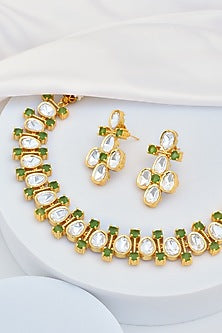 Gold Finish Kundan Polki Necklace Set