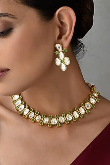 Gold Finish Kundan Polki Necklace Set