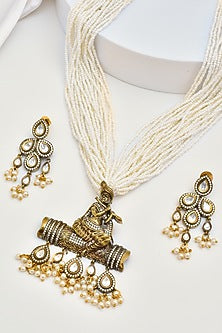 Gold Finish Kundan Polki & Pearl Long Necklace Set