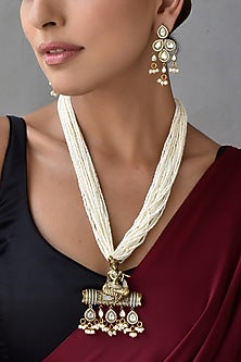 Gold Finish Kundan Polki & Pearl Long Necklace Set