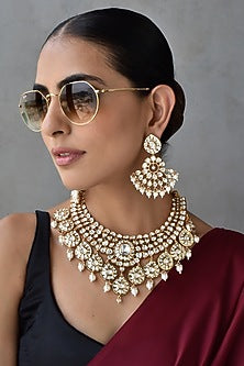 Rose Gold Finish Kundan Polki Necklace Set