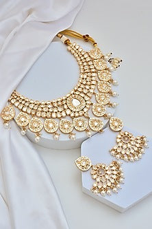 Rose Gold Finish Kundan Polki Necklace Set