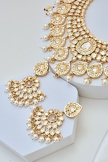 Rose Gold Finish Kundan Polki Necklace Set