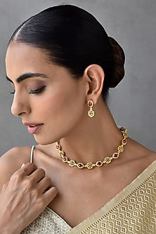 Gold Finish Kundan Polki & Jadau Necklace Set