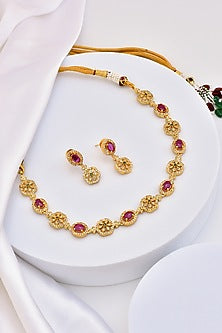 Gold Finish Kundan Polki & Jadau Necklace Set