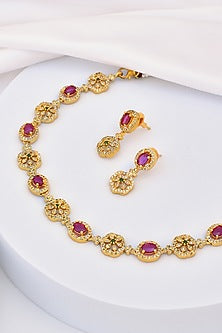 Gold Finish Kundan Polki & Jadau Necklace Set