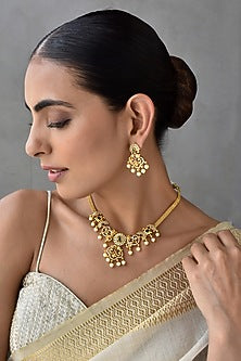 Gold Finish Kundan Polki & Jadau Necklace Set