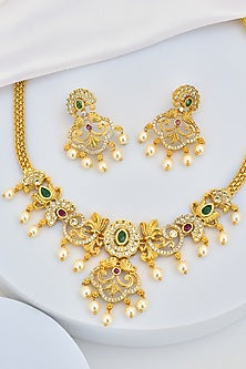 Gold Finish Kundan Polki & Jadau Necklace Set