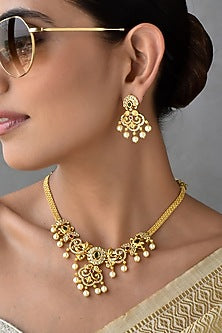 Gold Finish Kundan Polki & Jadau Necklace Set