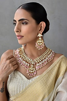 Gold Finish Kundan Polki Necklace Set