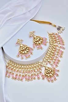 Gold Finish Kundan Polki Necklace Set