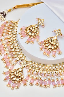 Gold Finish Kundan Polki Necklace Set