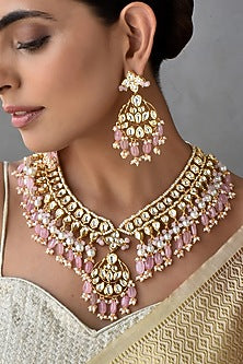 Gold Finish Kundan Polki Necklace Set
