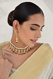 Gold Finish Kundan Polki Choker Necklace Set