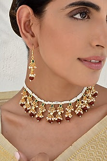 Gold Finish Kundan Polki Choker Necklace Set