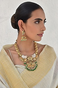 Gold Finish Pearl Temple Necklace Set