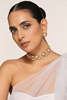 Gold Finish Kundan Polki Necklace Set