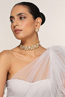 Gold Finish Kundan Polki Necklace Set