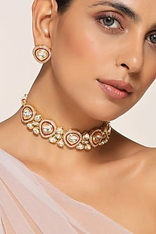 Gold Finish Kundan Polki Necklace Set