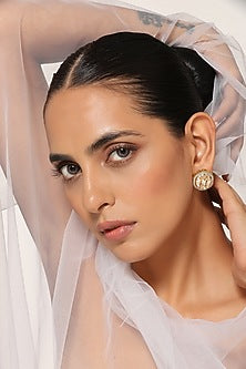 Gold Finish Kundan Polki Stud Earrings