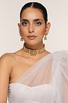 Gold Finish Temple Choker Necklace Set