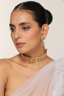 Gold Finish Temple Choker Necklace Set