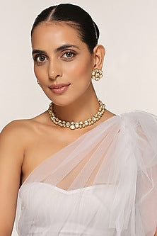 Gold Finish Kundan Polki Choker Necklace Set