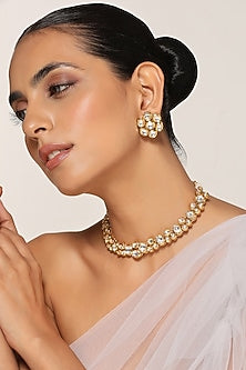 Gold Finish Kundan Polki Choker Necklace Set