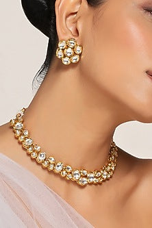 Gold Finish Kundan Polki Choker Necklace Set