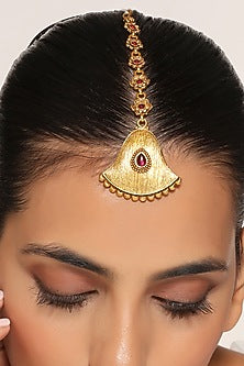 Gold Finish Kundan Polki Temple Maang Tikka