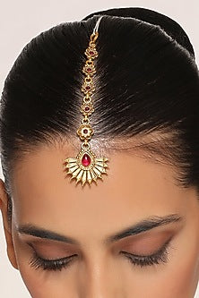 Gold Finish Kundan Polki Temple Maang Tikka
