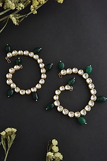Gold Finish Green Kundan Polki Handcrafted Anklets