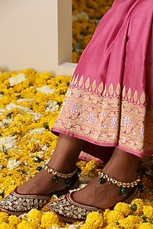 Gold Finish Green Kundan Polki Handcrafted Anklets