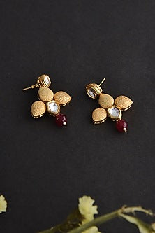 Gold Finish Red Kundan Polki Handcrafted Dangler Earrings