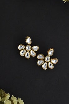 Gold Finish Kundan Polki Handcrafted Dangler Earrings