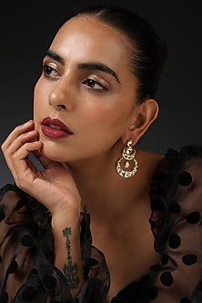 Gold Finish Kundan Polki Handcrafted Chandbali Earrings