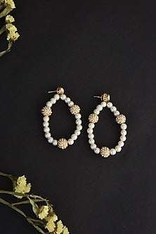 Gold Finish White Shell Pearl Handcrafted Hoop Earrings