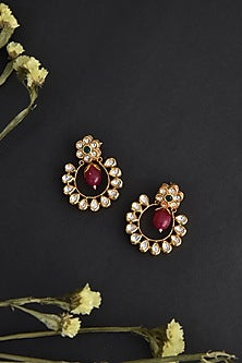 Gold Finish Kundan Polki Handcrafted Chandbali Earrings
