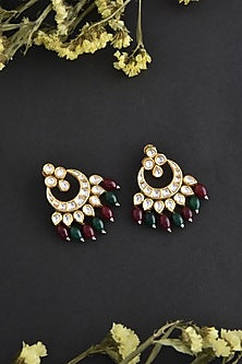 Gold Finish Kundan Polki Handcrafted Chandbali Earrings