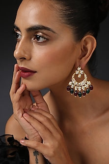 Gold Finish Kundan Polki Handcrafted Chandbali Earrings
