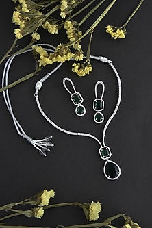 White Finish Emerald & Zircon Handcrafted Necklace Set
