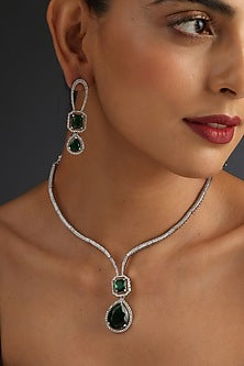 White Finish Emerald & Zircon Handcrafted Necklace Set