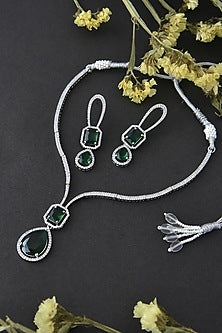 White Finish Emerald & Zircon Handcrafted Necklace Set