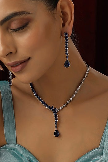 White Finish Blue Zircon Necklace Set