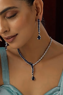 White Finish Blue Zircon Necklace Set