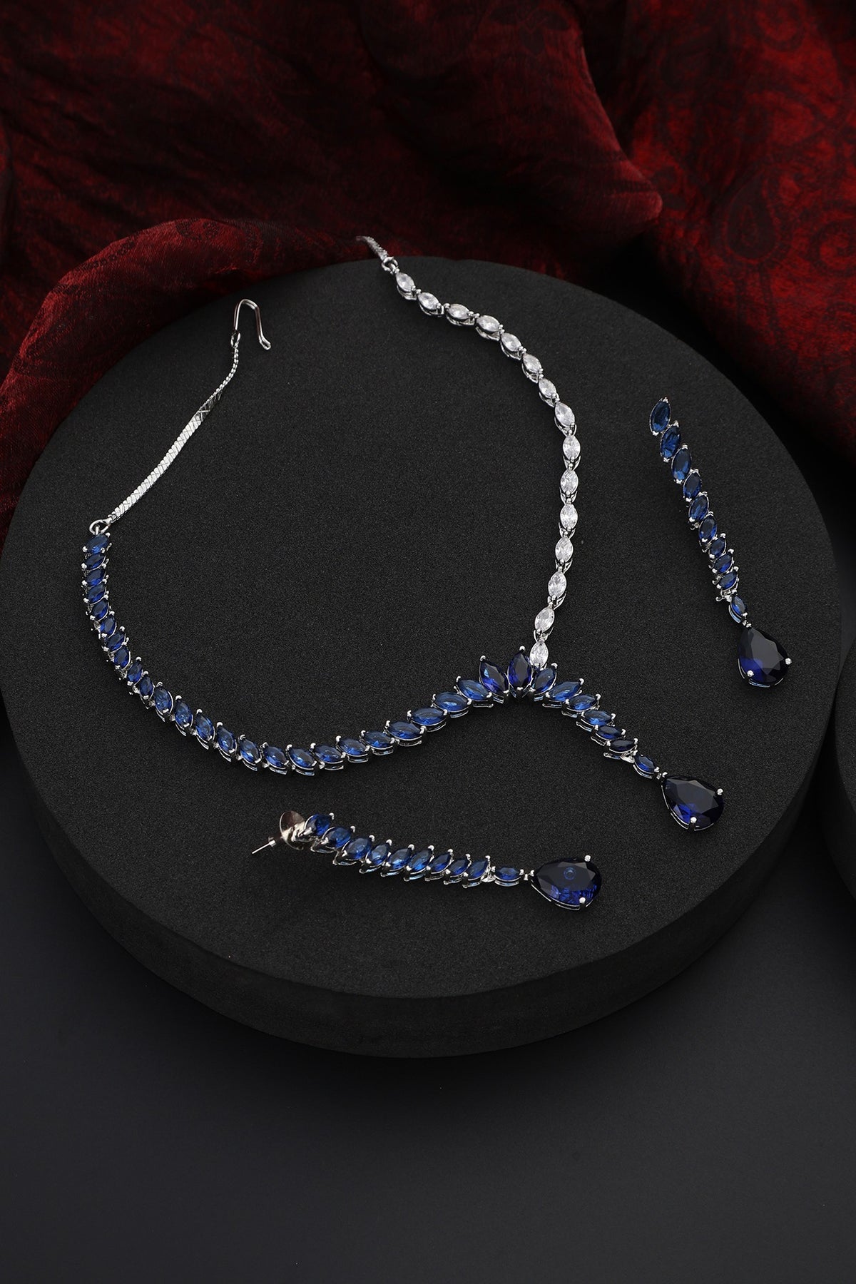 White Finish Blue Zircon Necklace Set