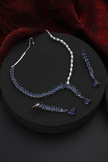 White Finish Blue Zircon Necklace Set