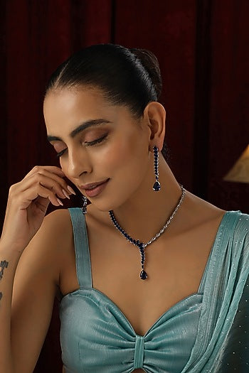 White Finish Blue Zircon Necklace Set