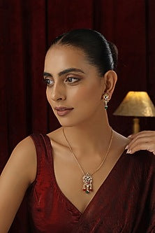 Rose Gold Finish Multi-Colored Kundan Polki Long Necklace Set