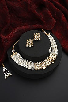 Gold Finish White Kundan Polki Choker Necklace set